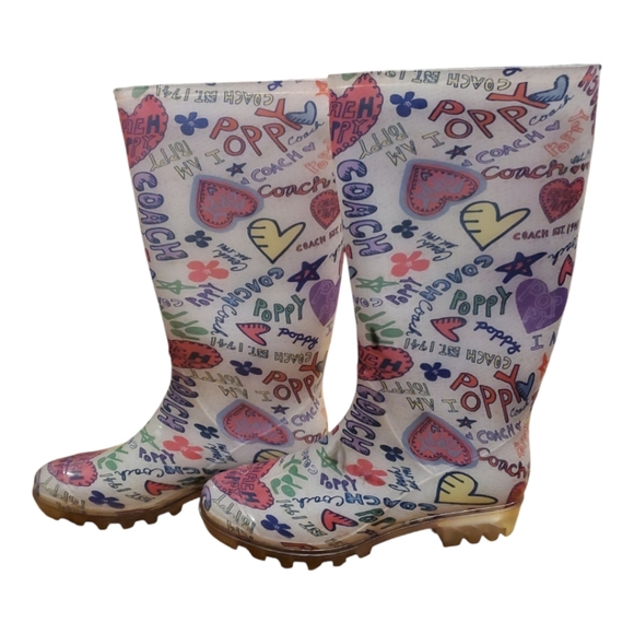 Coach Size 7 pixy poppy tall rain boot with chunky sole and logo Colorful Fun - Picture 2 of 4